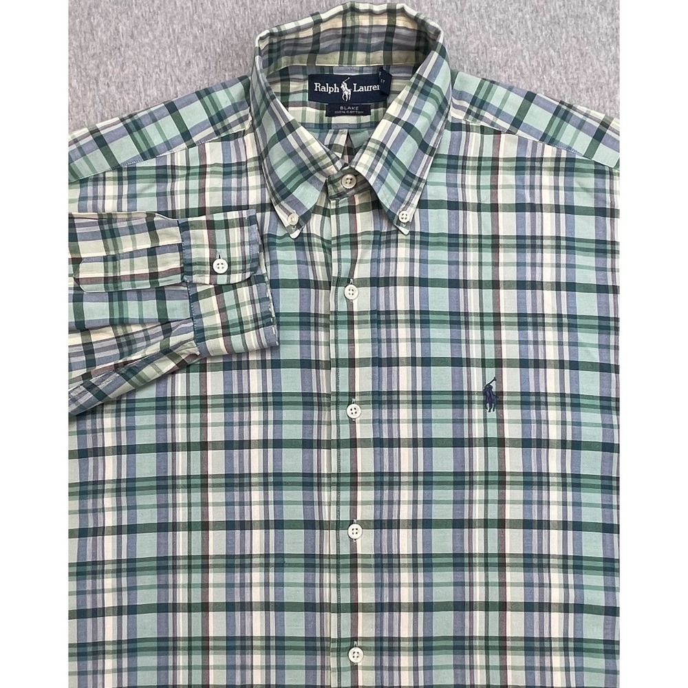 Ralph Lauren Shirt Mens Medium Plaid 100% Cotton Blake Button Down Pony